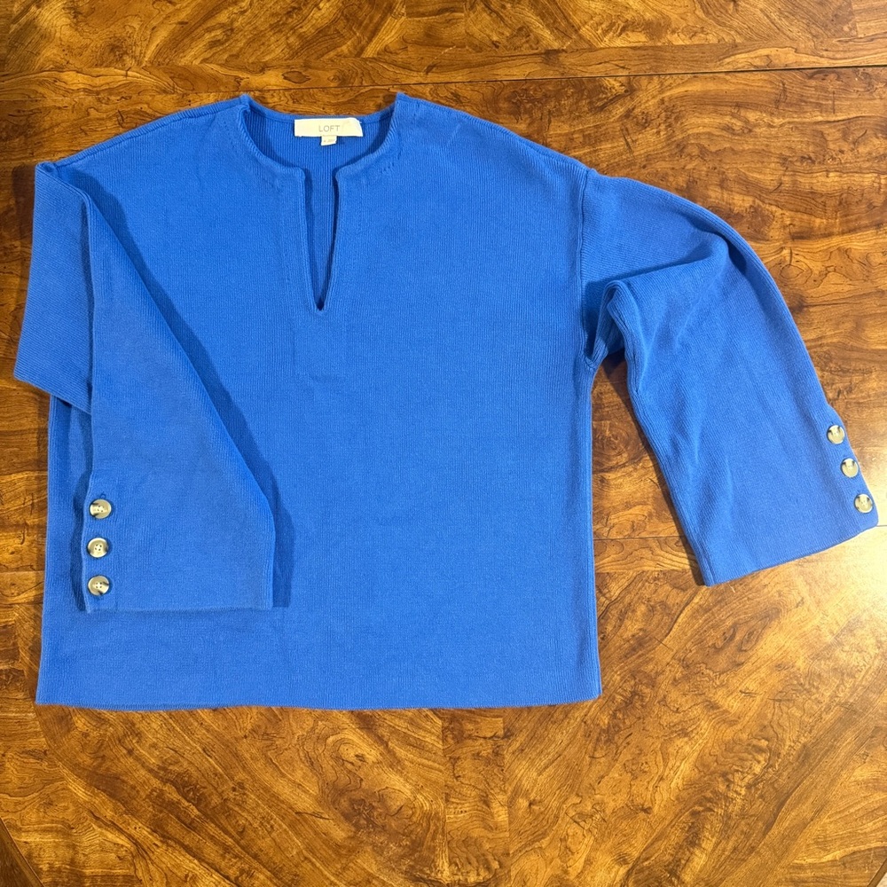 LOFT Blue Long Sleeve Knit with Button Accents
